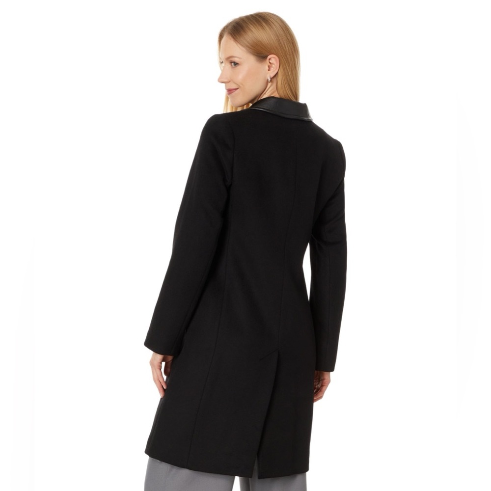Lauren Ralph Lauren Double-Breasted Coat 14 | Faux-Leather Trim Wool Blend - Picture 7 of 14